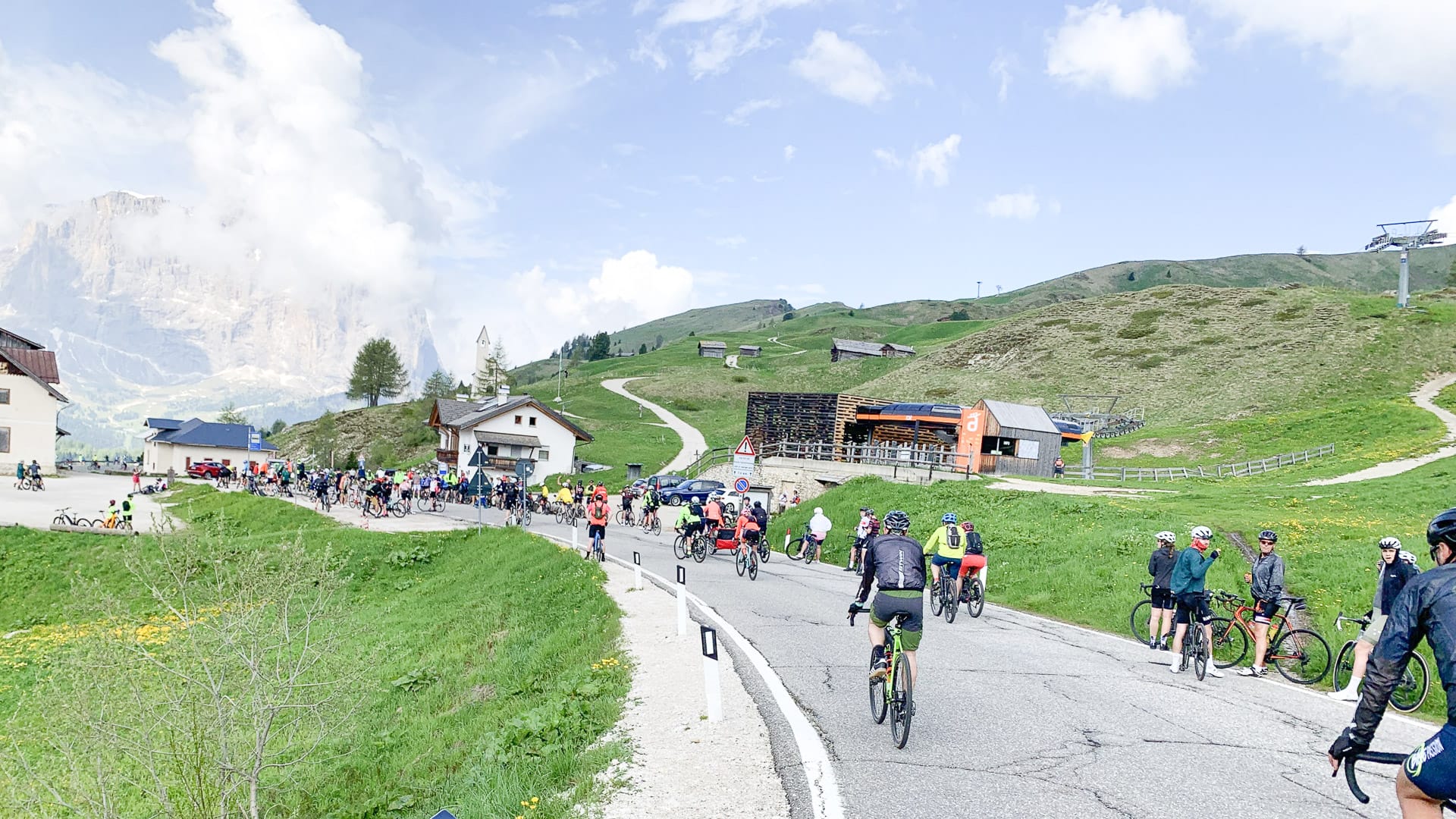 Cyclist riding during Sella Ronda Bike Day in the Dolomites