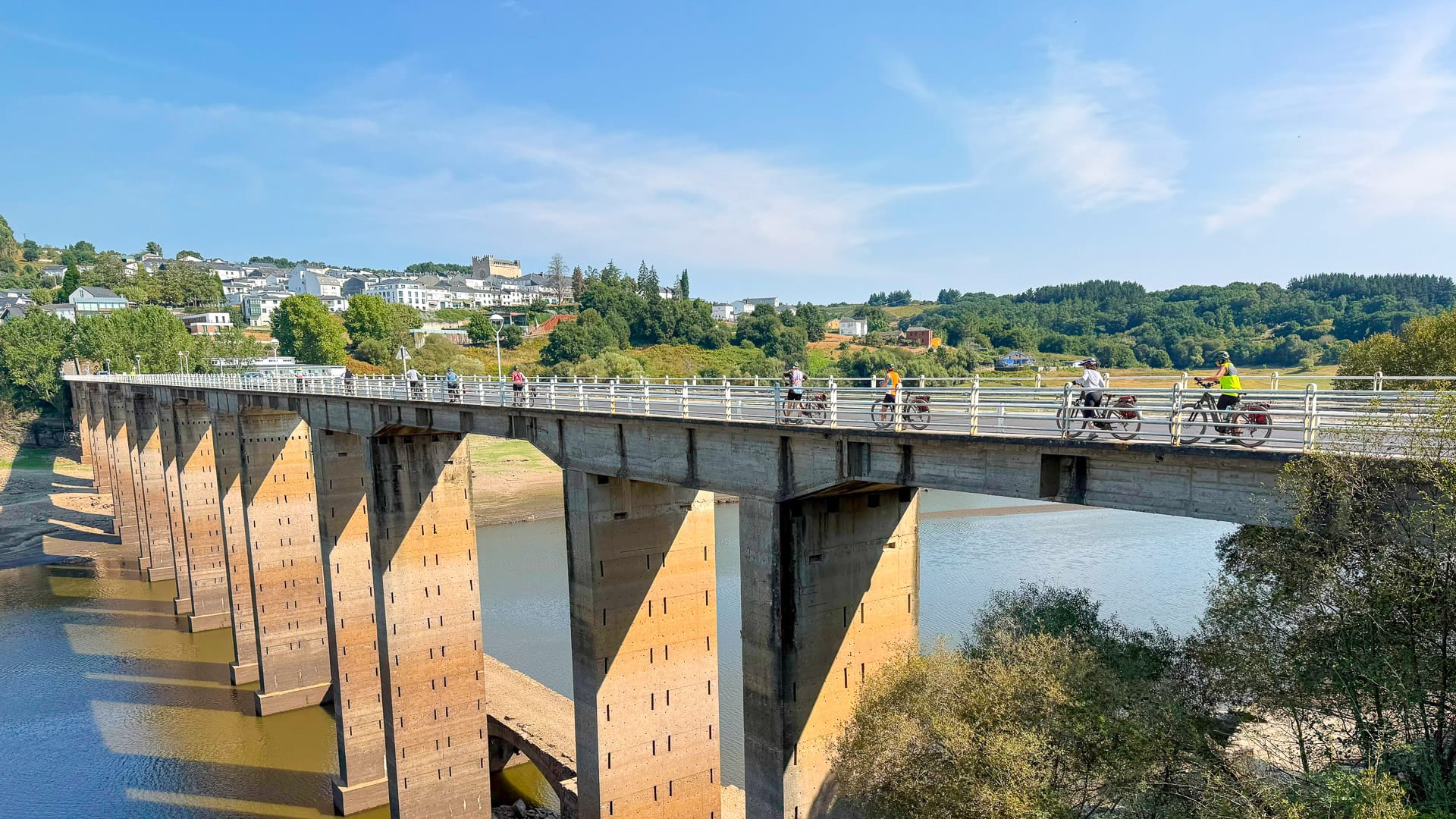 Cycling on a bridge on the Camino Francés