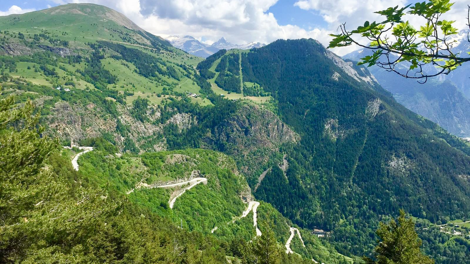 View of Alpe d'Huez on La Marmotte gran fondo route