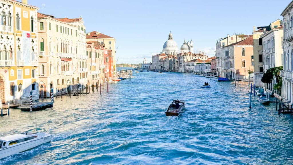 The Grand Canal in Venice with historic palaces and boats on the water